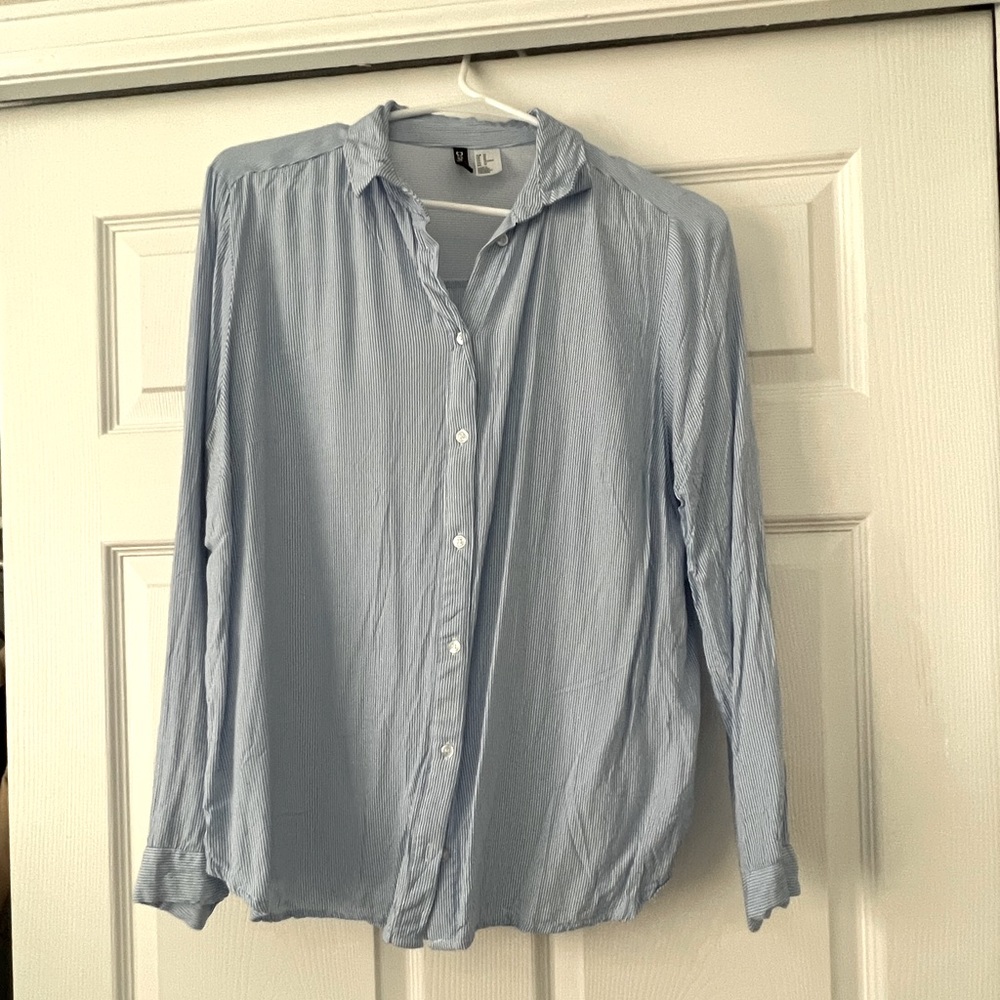 Women’s Blue & White Striped Collared H&M Shirt, size 10